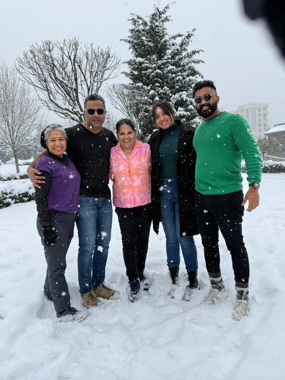 The family together in the snow